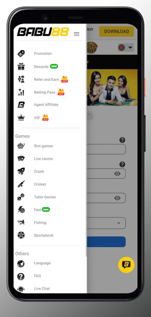 menu mobile app babu88